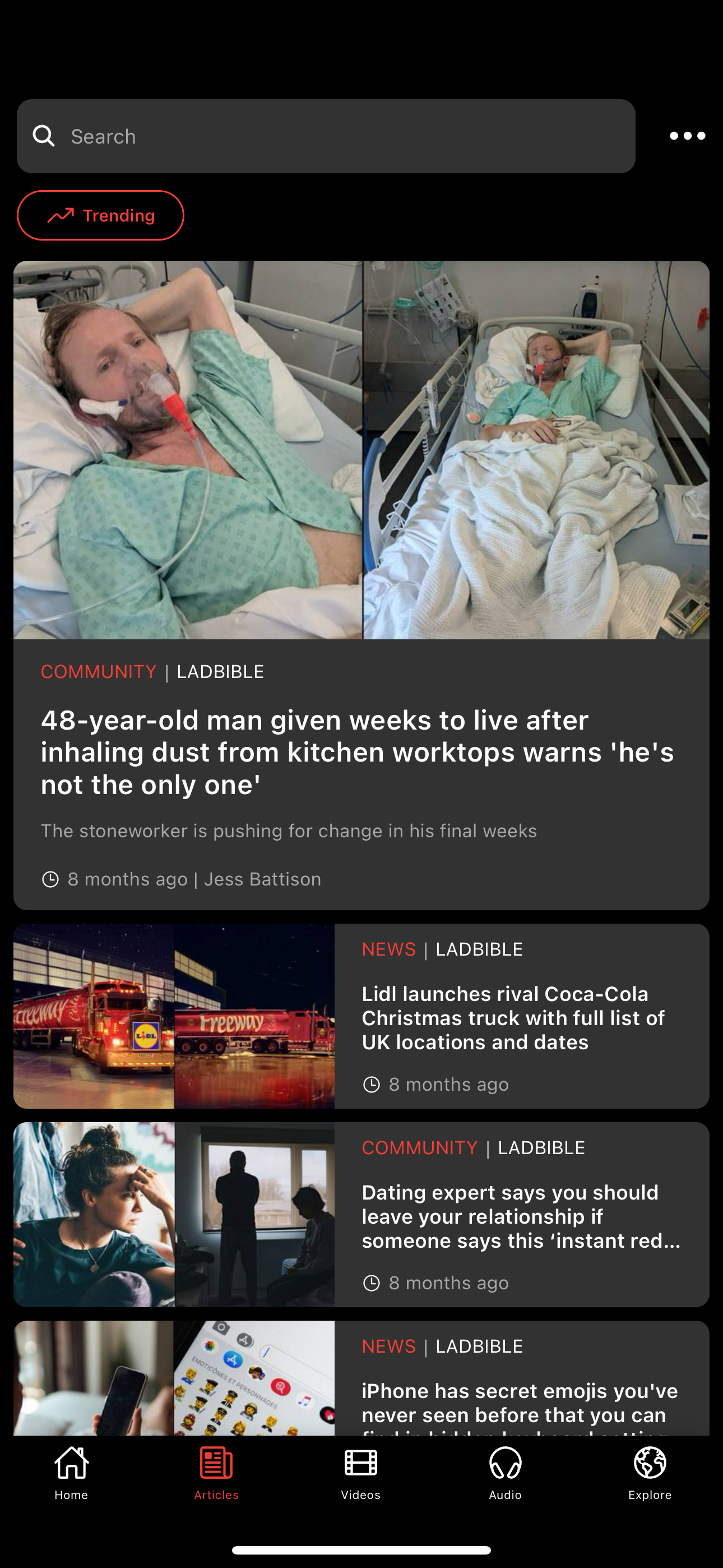 Main articles page - mobile view